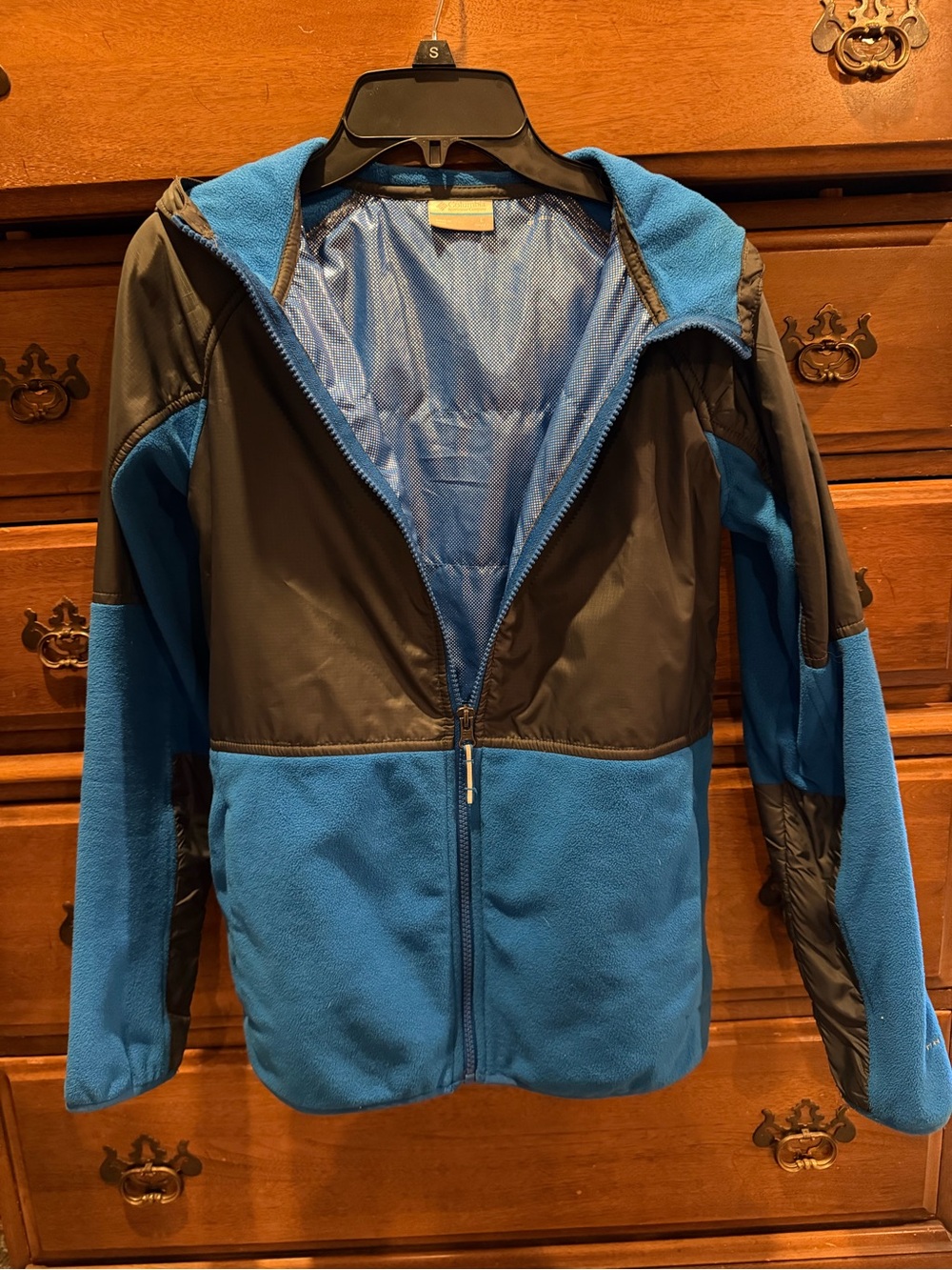 Boys Blue Two-Tone Fleece Jacket with Hood